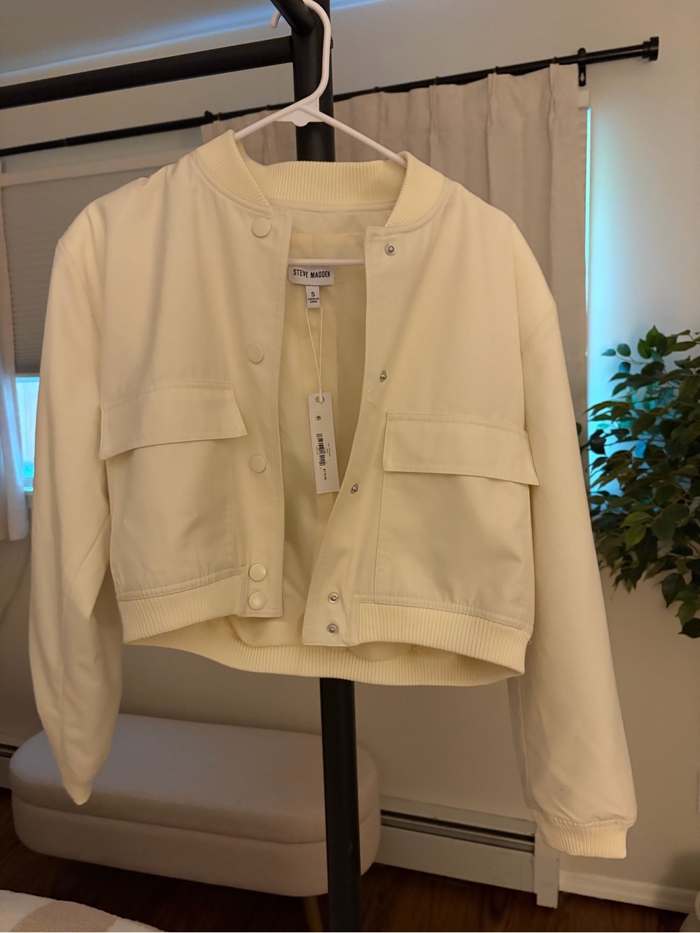 Steve Madden Ivory Cropped Bomber Jacket